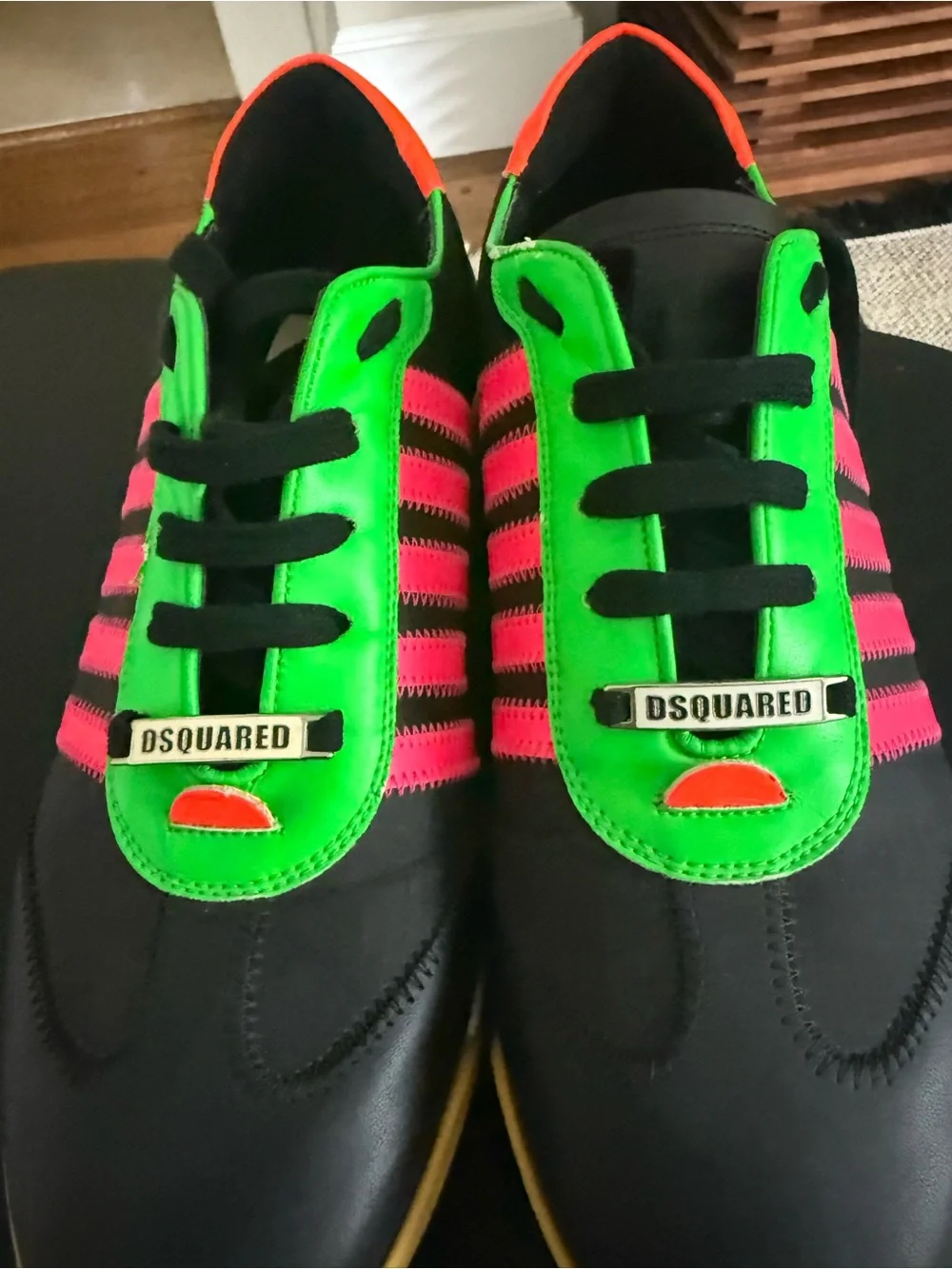 DSQUARED Men’s Black Sneakers with Neon Green & Pink Accents